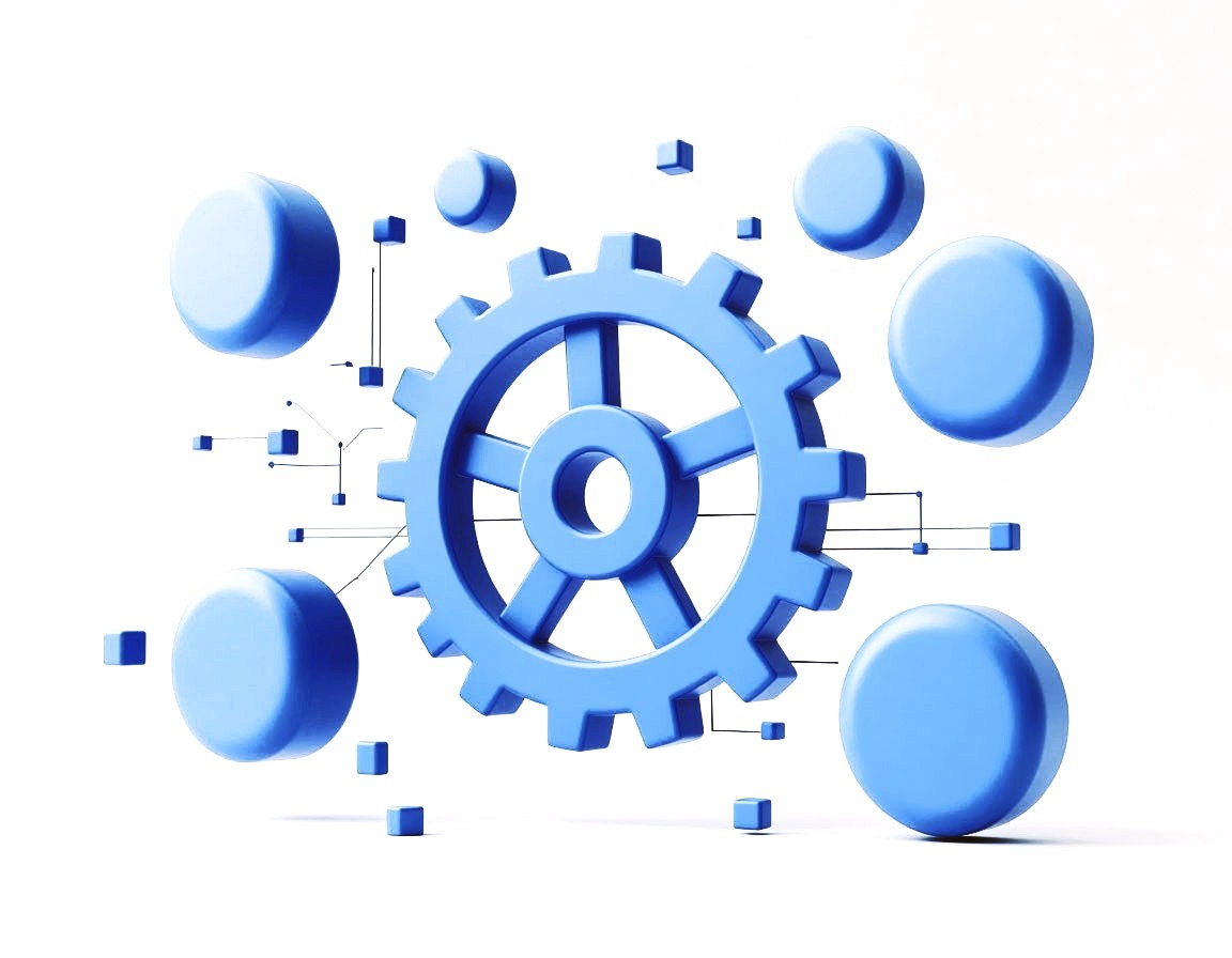 Central gear amidst interconnected elements — a visual metaphor for holistic organic optimization.